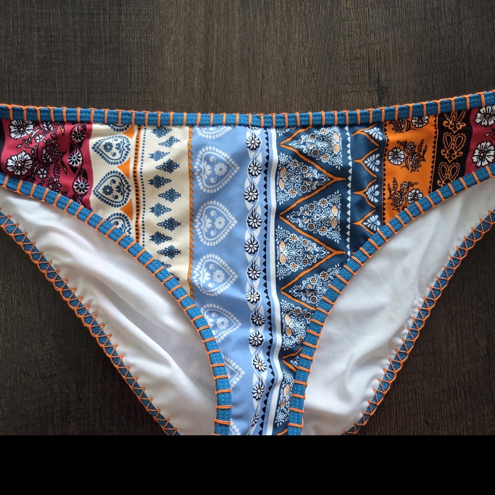 Cupshe Colorblock Bikini Top & Bottom with Blue and Orange Trim - Picture 3 of 6